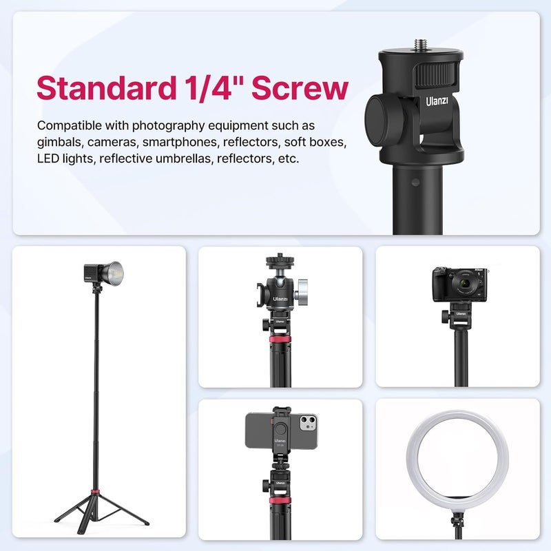 VIJIM MT-79 Extendable Photography Light Stand, 81" Portable Adjustable Light Tripod with 1/4" Screw, 360° Ball Head Camera Phone Tripod for Continute Output Lighting, Webcams, Cameras,for Pocket3 - Image 4